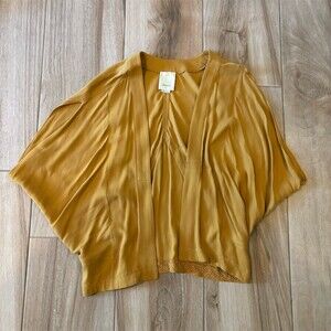 Elevenses Anthropologie Blouse Womens XS/S Mustard Gold Kimono Sleeve Boho